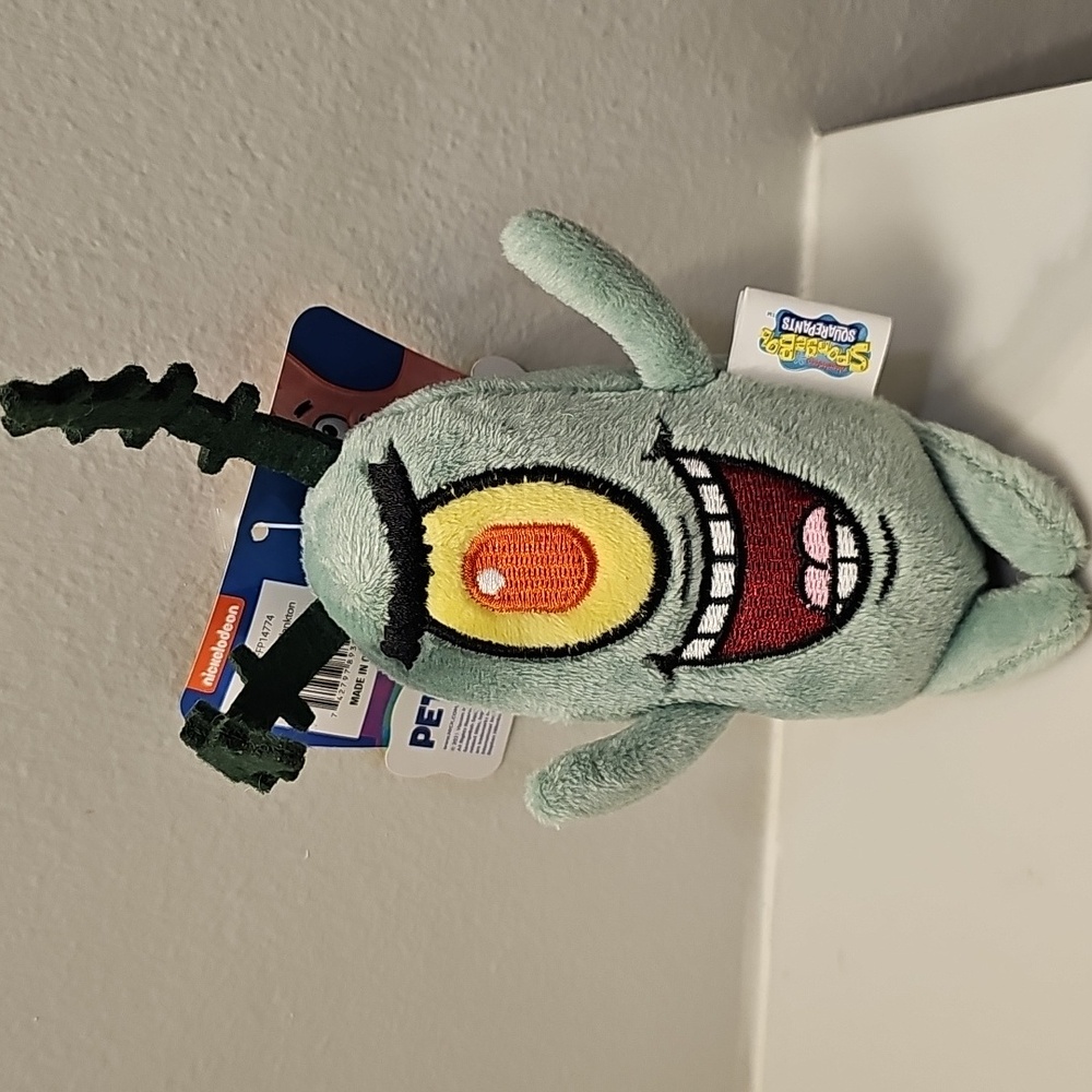 SpongeBob SquarePants 6" Santa and Plankton Plush Duo Pet Toys. NWT. - Picture 6 of 9